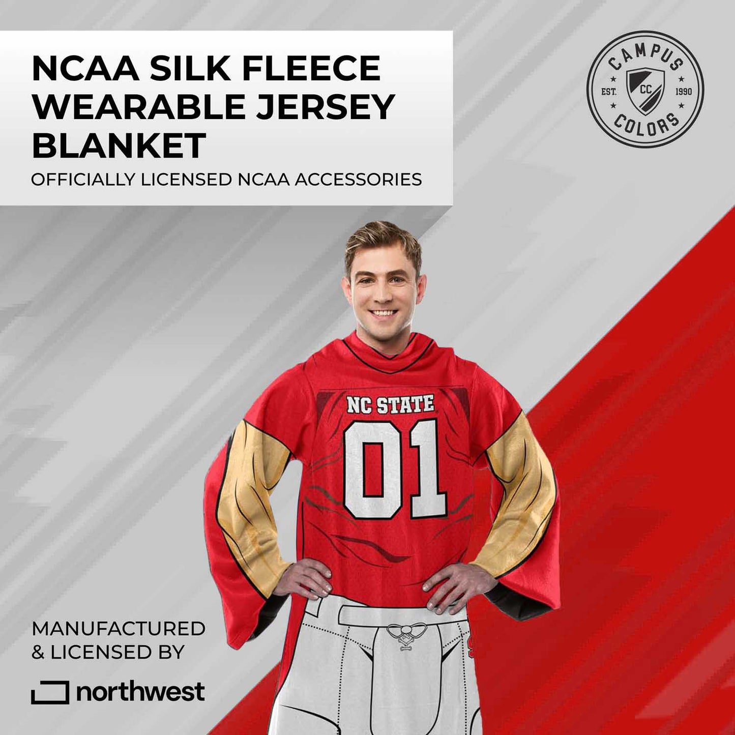 NC State Wolfpack NCAA Team Wearable Blanket with Sleeves - Red