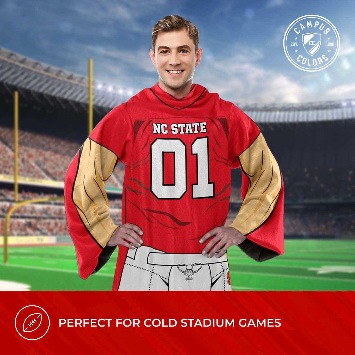 NC State Wolfpack NCAA Team Wearable Blanket with Sleeves - Red