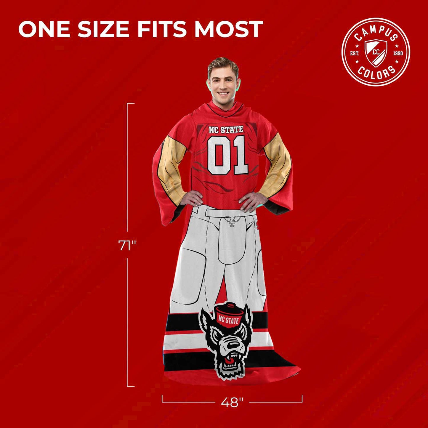 NC State Wolfpack NCAA Team Wearable Blanket with Sleeves - Red