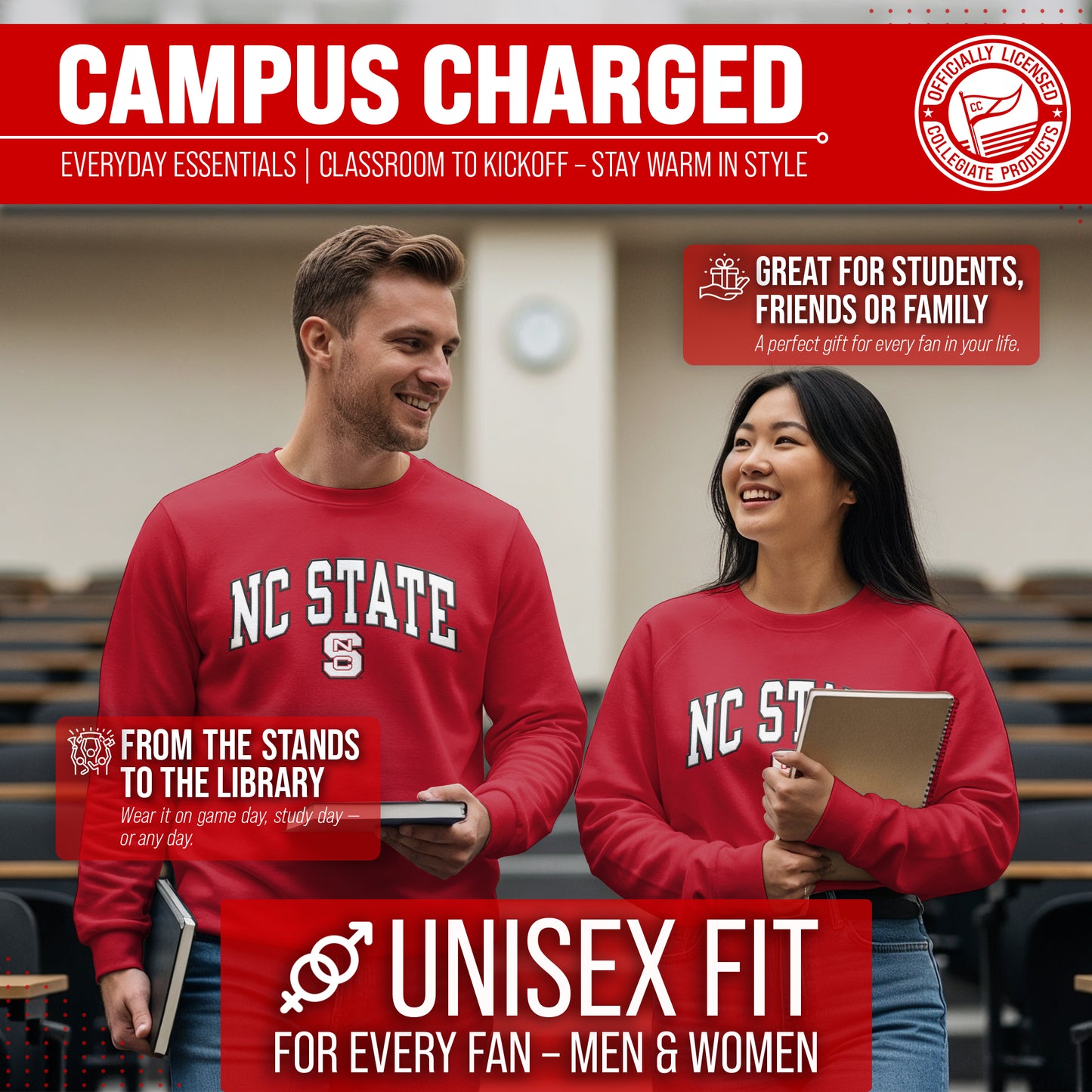 NC State Wolfpack NCAA Adult Tackle Twill Crewneck Sweatshirt - Red