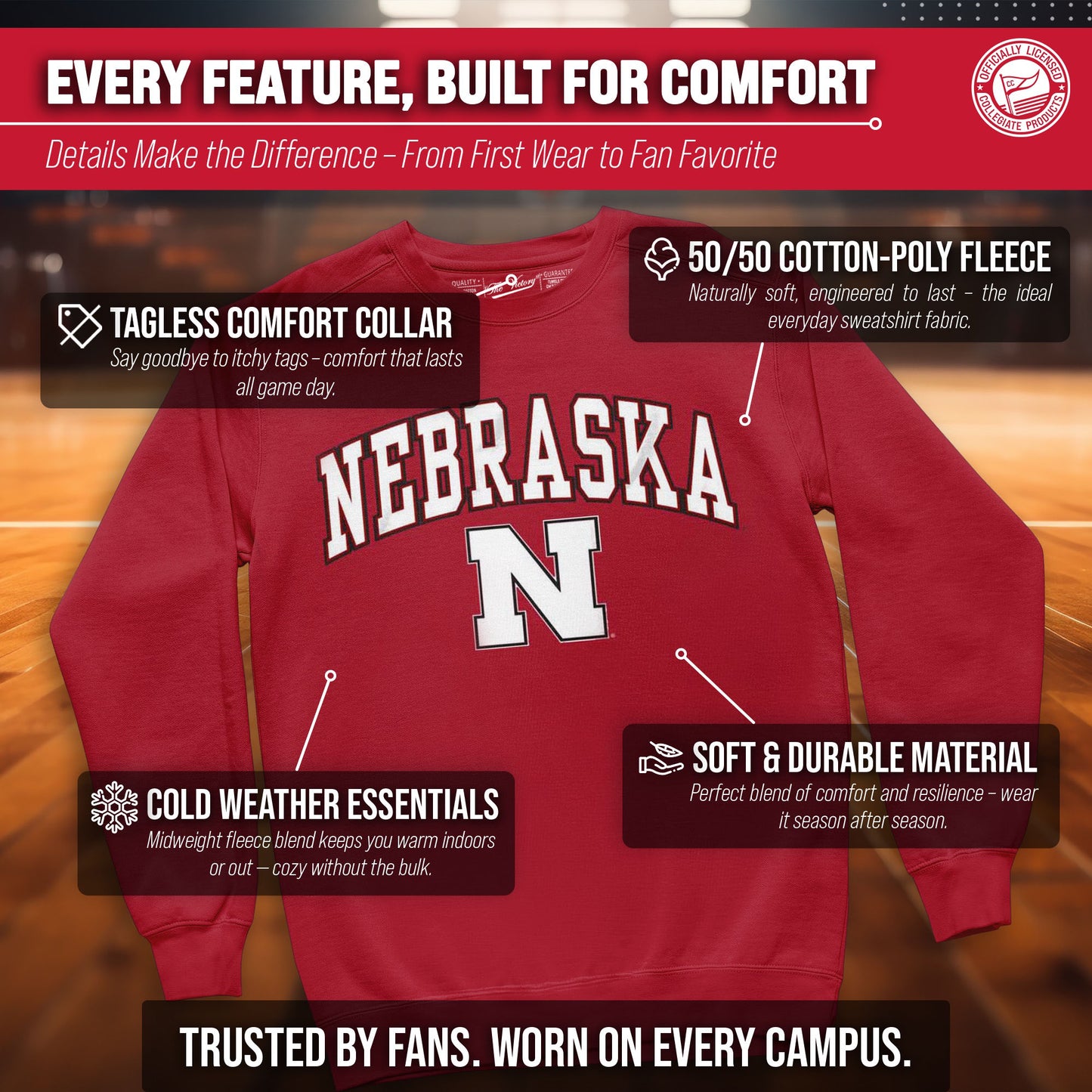 Nebraska Cornhuskers Adult Arch & Logo Soft Style Gameday Crewneck Sweatshirt - Red