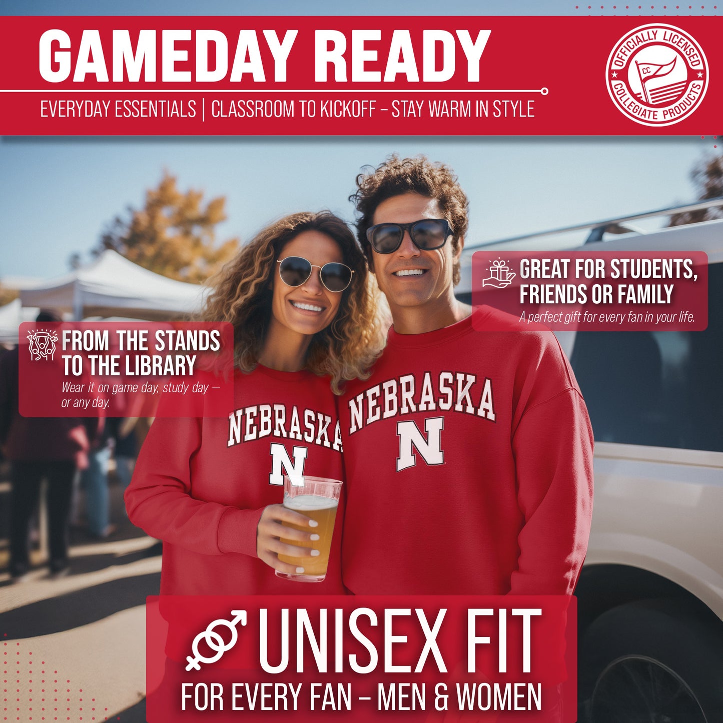 Nebraska Cornhuskers Adult Arch & Logo Soft Style Gameday Crewneck Sweatshirt - Red
