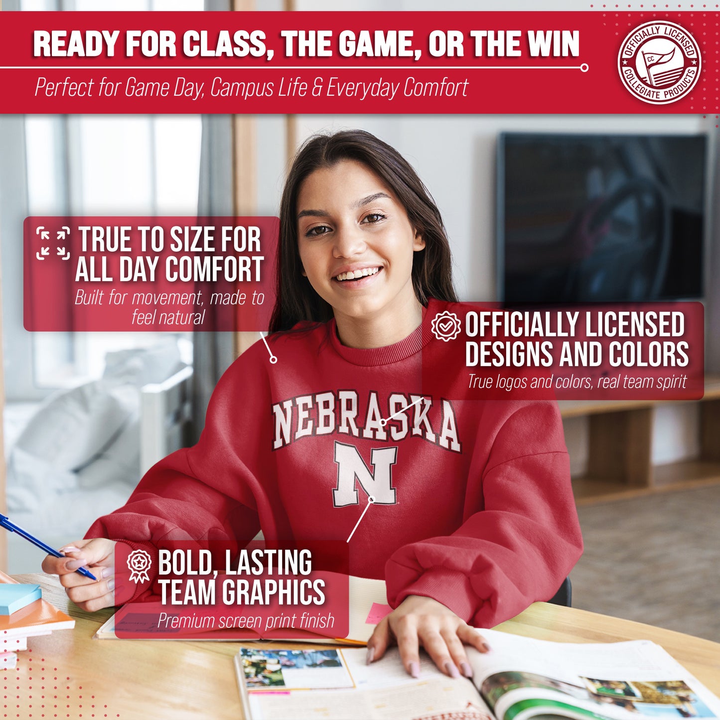 Nebraska Cornhuskers Adult Arch & Logo Soft Style Gameday Crewneck Sweatshirt - Red