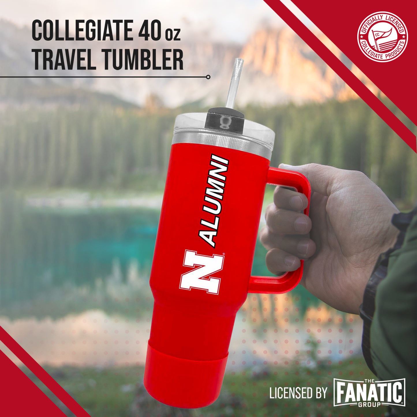 Nebraska Cornhuskers Collegiate 40oz Stainless Steel Travel Tumbler with Handle for Alumni - Red