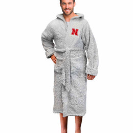 Nebraska Cornhuskers NCAA Adult Plush Hooded Robe with Pockets - Gray