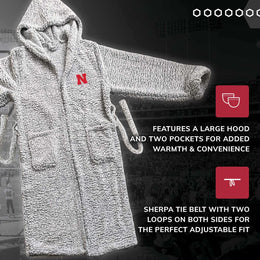 Nebraska Cornhuskers NCAA Adult Plush Hooded Robe with Pockets - Gray
