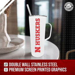 Nebraska Cornhuskers NCAA Stainless Steel 20oz Roadie With Handle & Dual Option Lid With Straw - White