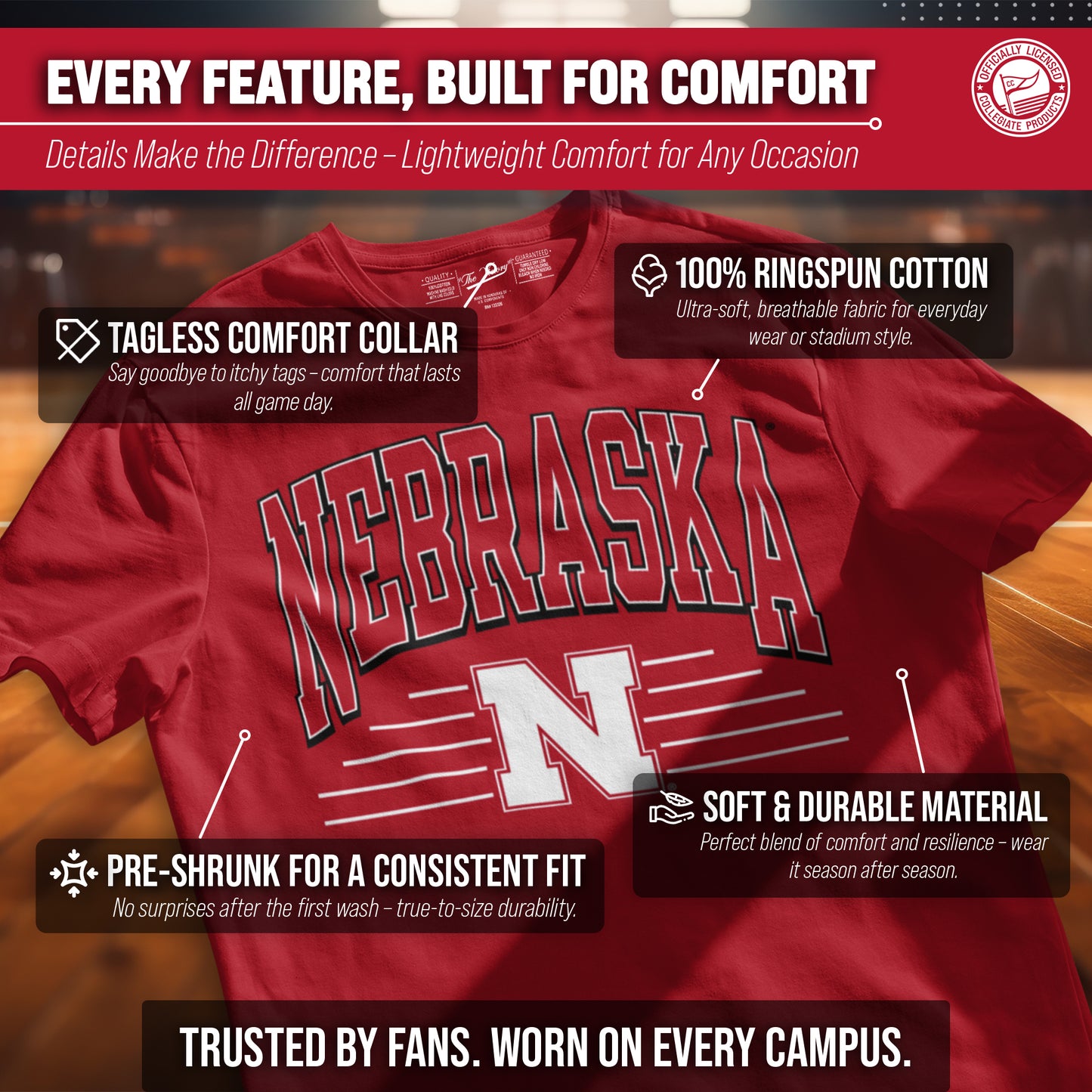 Nebraska Cornhuskers NCAA Adult Unisex Overtime Classics T-Shirt - Red