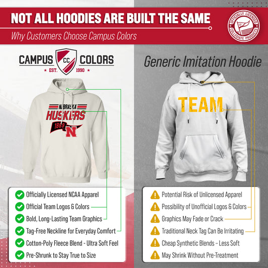 Nebraska Cornhuskers NCAA Adult Unisex Varsity Club Pennant Hooded Fleece Sweatshirt - Off White