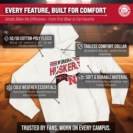 Nebraska Cornhuskers NCAA Adult Unisex Varsity Club Pennant Hooded Fleece Sweatshirt - Off White