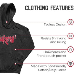 Nebraska Cornhuskers NCAA Adult Cotton Blend Charcoal Hooded Sweatshirt - Charcoal
