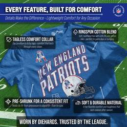 New England Patriots NFL Adult Distressed Helmet Tag-Less T-Shirt - Royal Heather