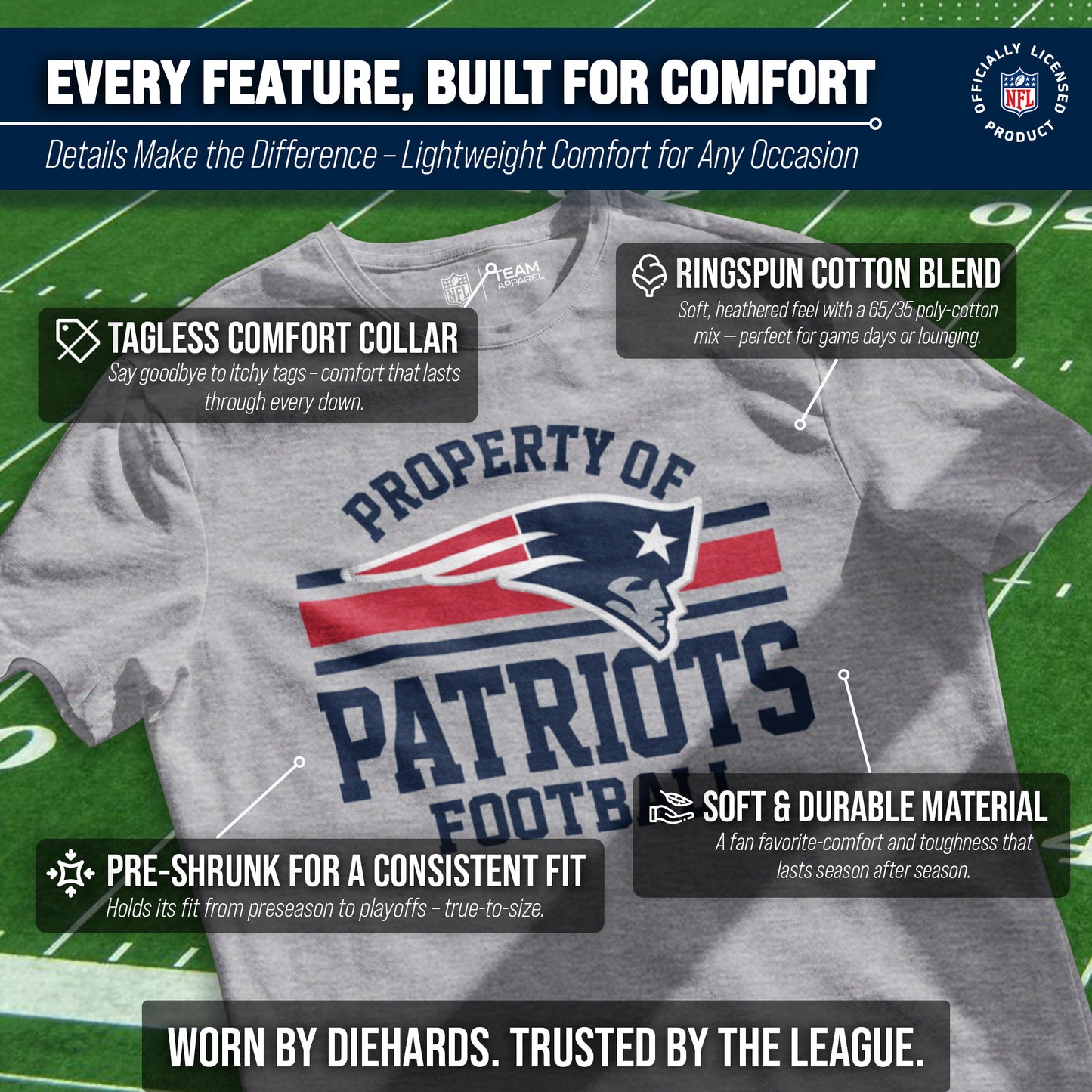 New England Patriots NFL Adult Property Of T-Shirt - Sport Gray