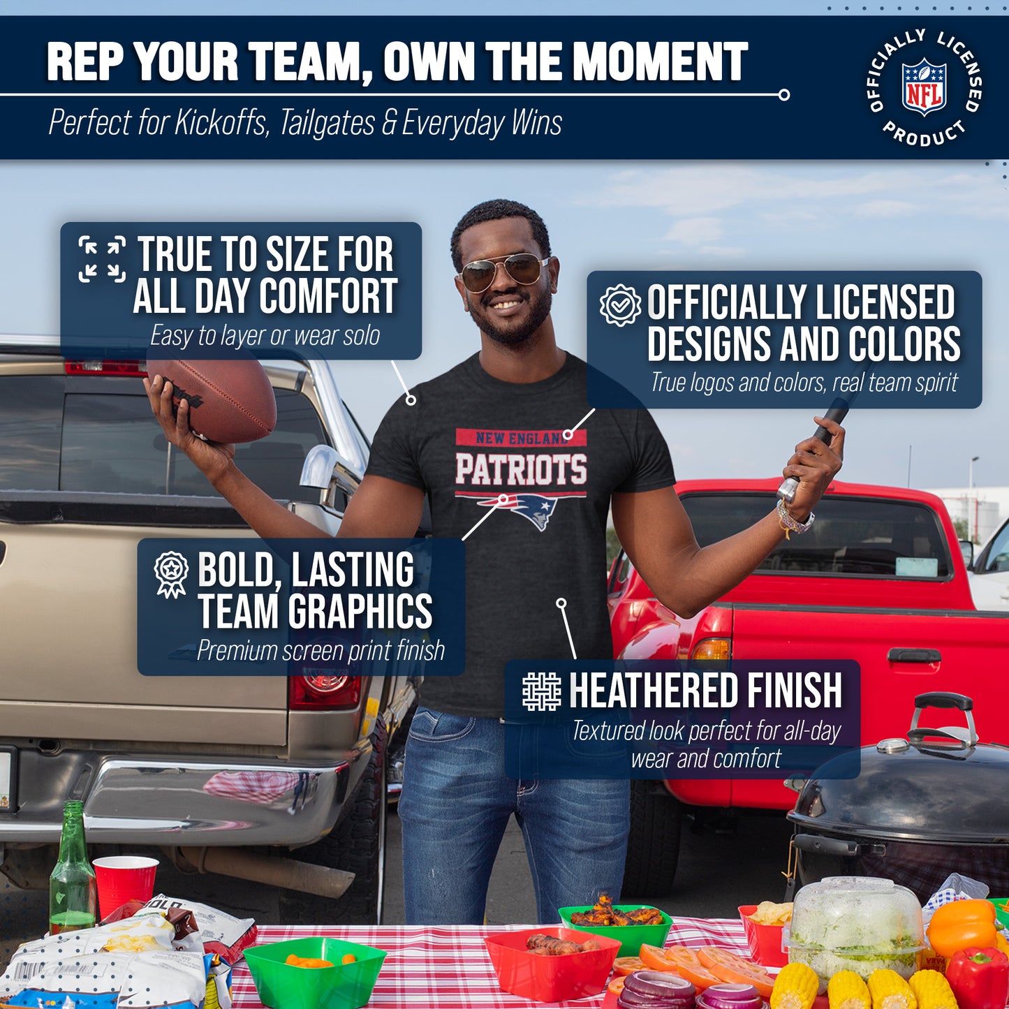 New England Patriots NFL Adult Team Block Tagless T-Shirt - Charcoal