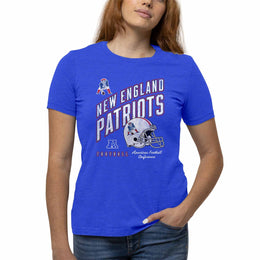 New England Patriots NFL Womens Distressed Helmet Tag-Less Soft T-Shirt - Royal Heather