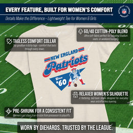 New England Patriots NFL Womens Vintage Charm Tag-Less Soft T-Shirt - Birch