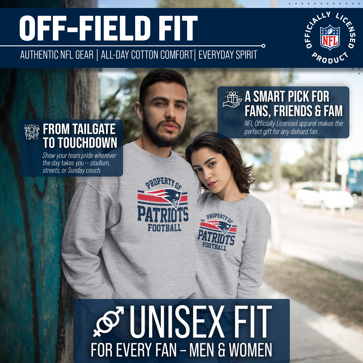 New England Patriots NFL Adult Property Of Crewneck Fleece Sweatshirt - Sport Gray