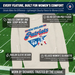 New England Patriots NFL Womens Vintage Charm Slouchy Crewneck - Birch