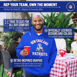 New England Patriots NFL Adult Unisex Retro Gameday Ultra Soft Fleece Hooded Sweatshirt - Royal
