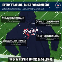 New England Patriots NFL Adult Unisex Retro Script Ultra Soft Fleece Hooded Sweatshirt - Navy