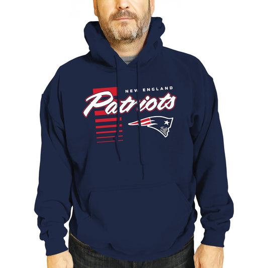 New England Patriots NFL Adult Unisex Retro Script Ultra Soft Fleece Hooded Sweatshirt - Navy
