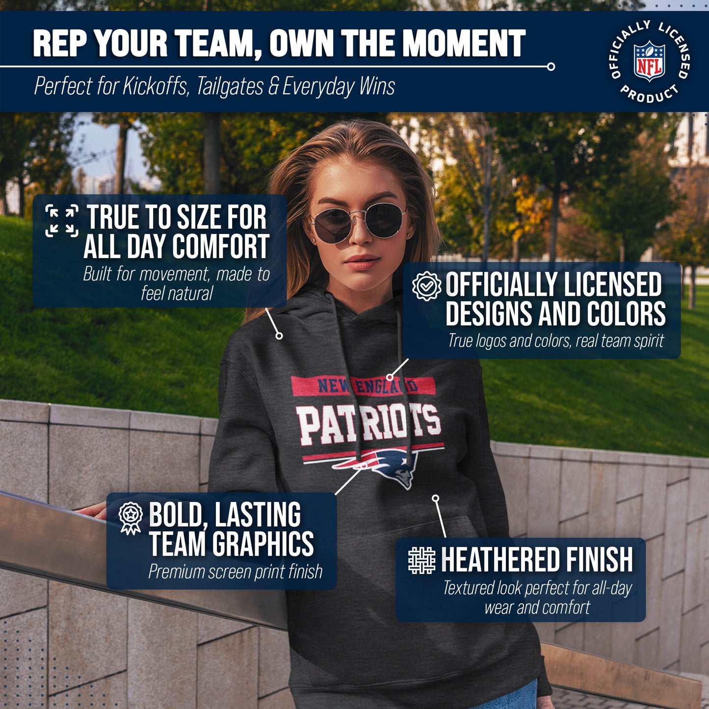 New England Patriots NFL Adult Gameday Charcoal Hooded Sweatshirt - Charcoal