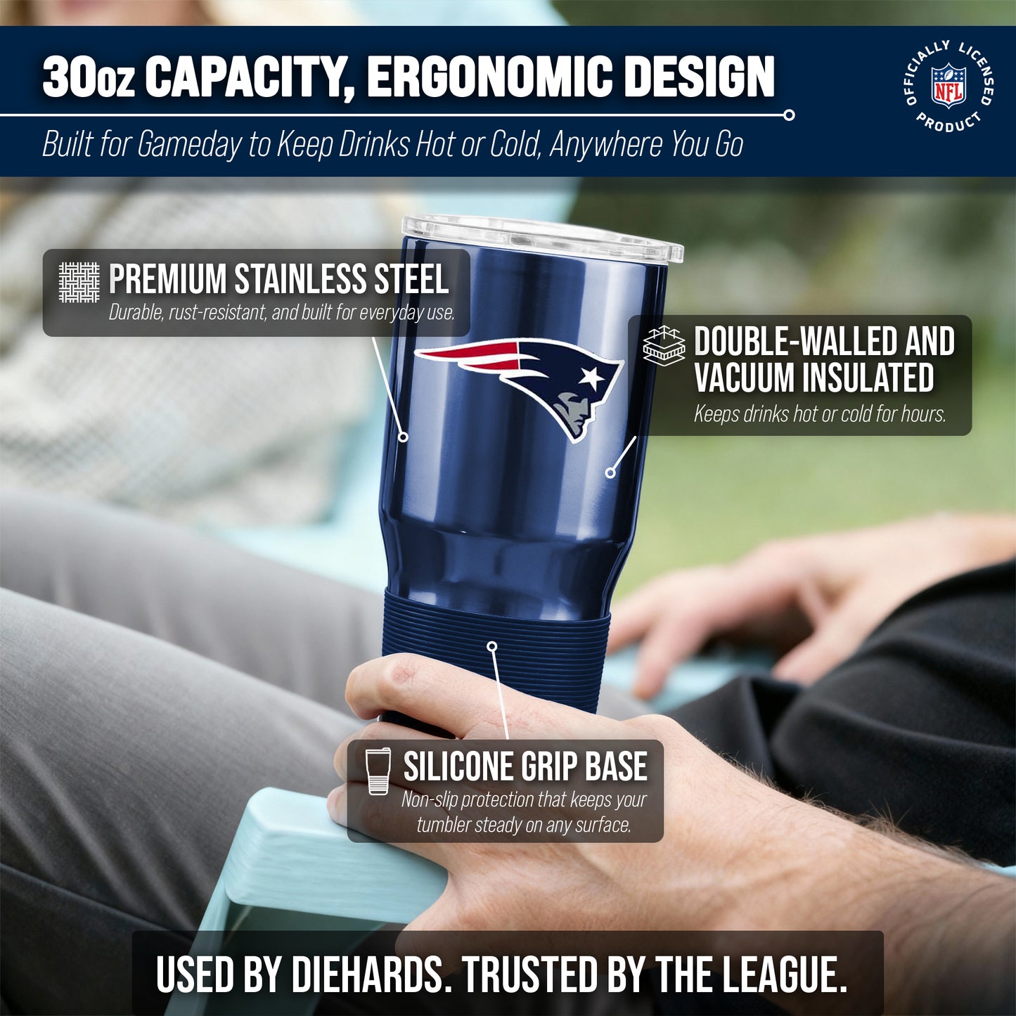 New England Patriots NFL 30oz Gameday Stainless Steel Tumbler - Navy