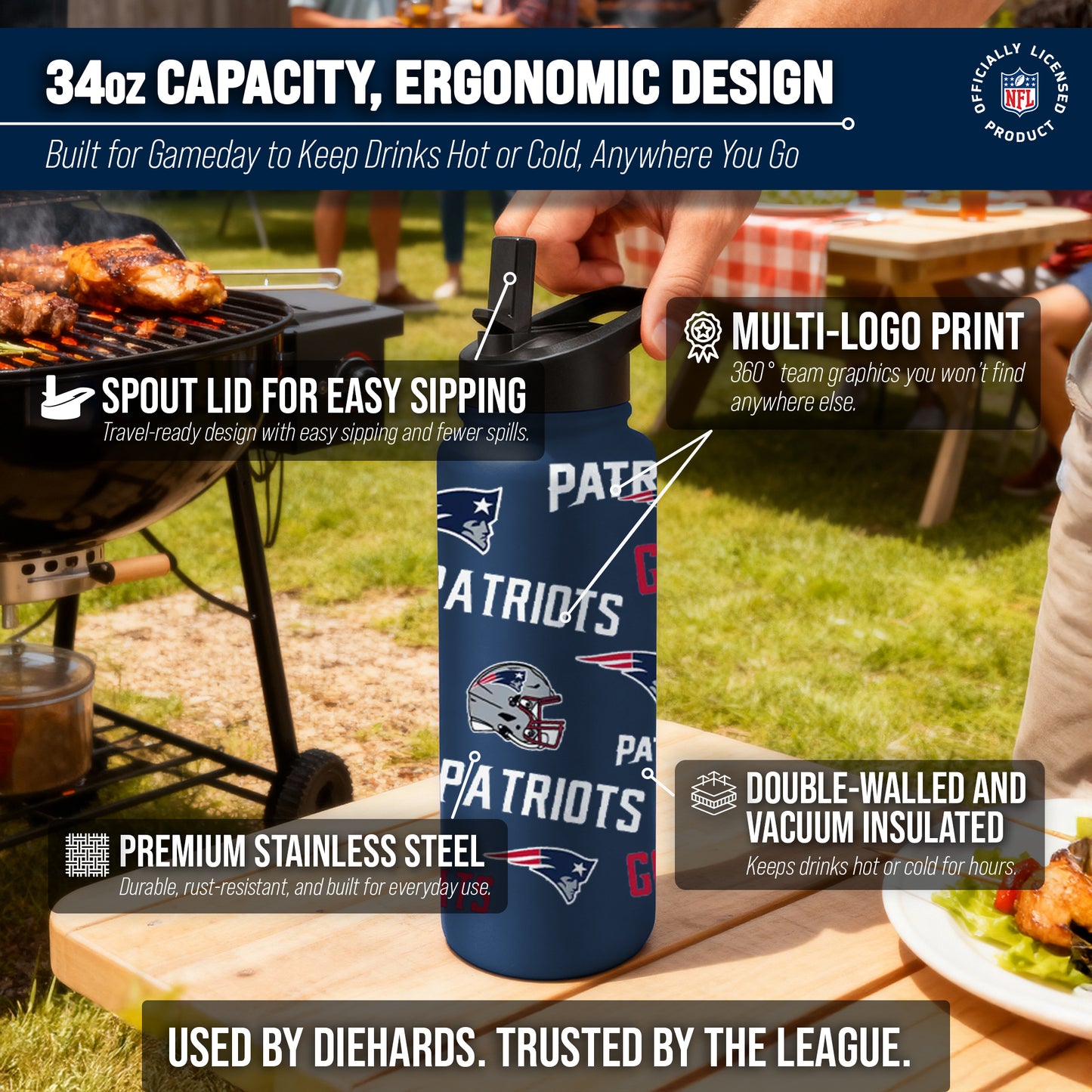 New England Patriots NFL 34Oz Native Quencher Water Bottle - Navy