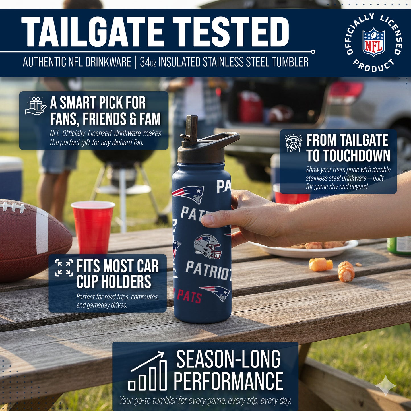 New England Patriots NFL 34Oz Native Quencher Water Bottle - Navy