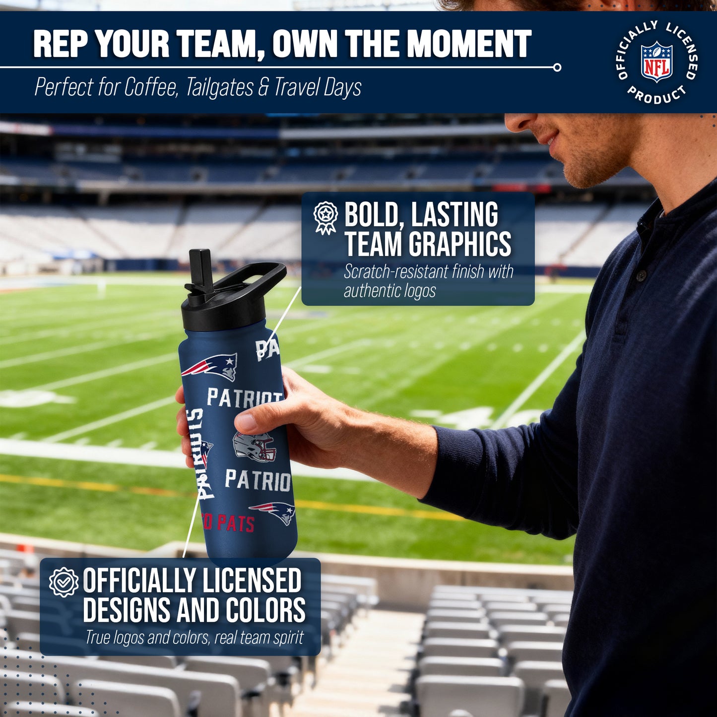 New England Patriots NFL 34Oz Native Quencher Water Bottle - Navy