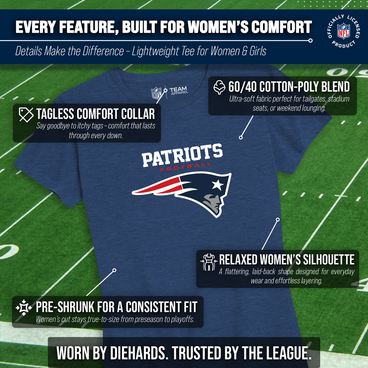 New England Patriots Women's NFL Ultimate Fan Logo Short Sleeve T-Shirt - Navy