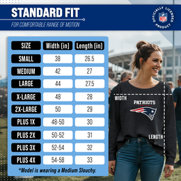 New England Patriots Women's NFL Ultimate Fan Logo Slouchy Crewneck -Tagless Fleece Lightweight Pullover - Charcoal