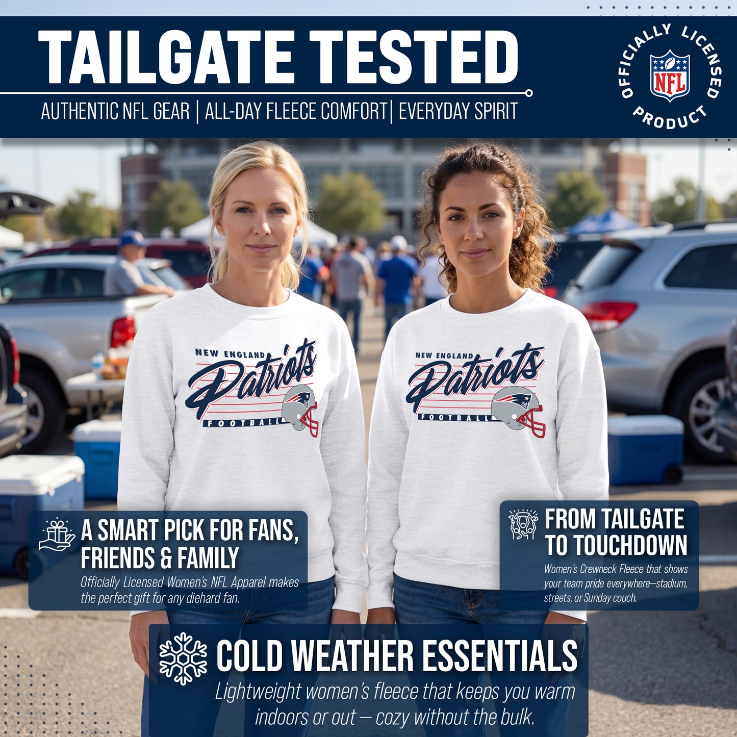 New England Patriots Womens NFL Scrimmage Line Crewneck Pullover - Gray Heather