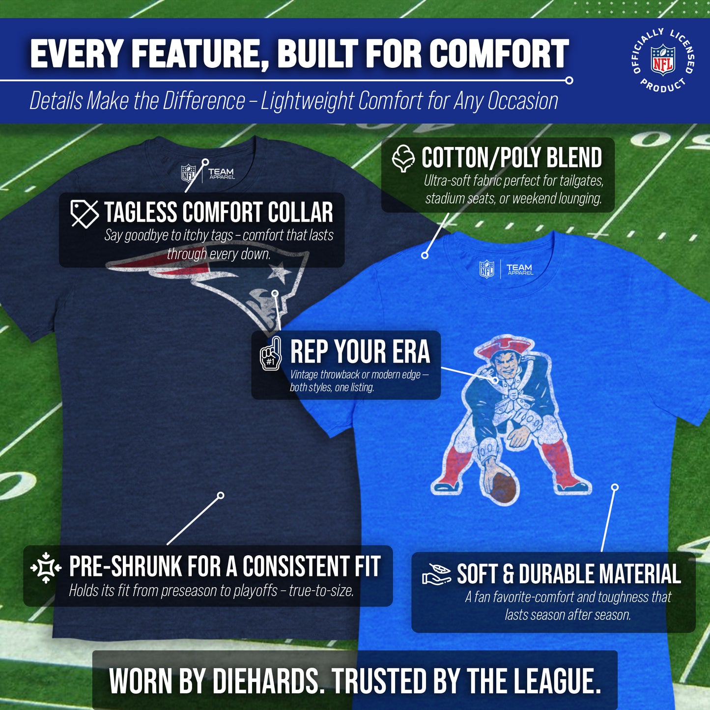 New England Patriots NFL Modern Throwback T-shirt - Royal