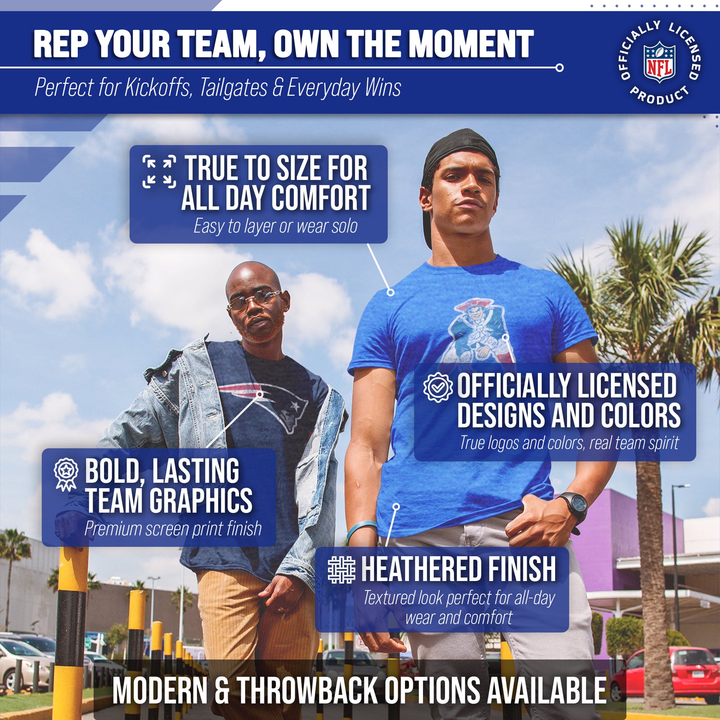 New England Patriots NFL Modern Throwback T-shirt - Royal