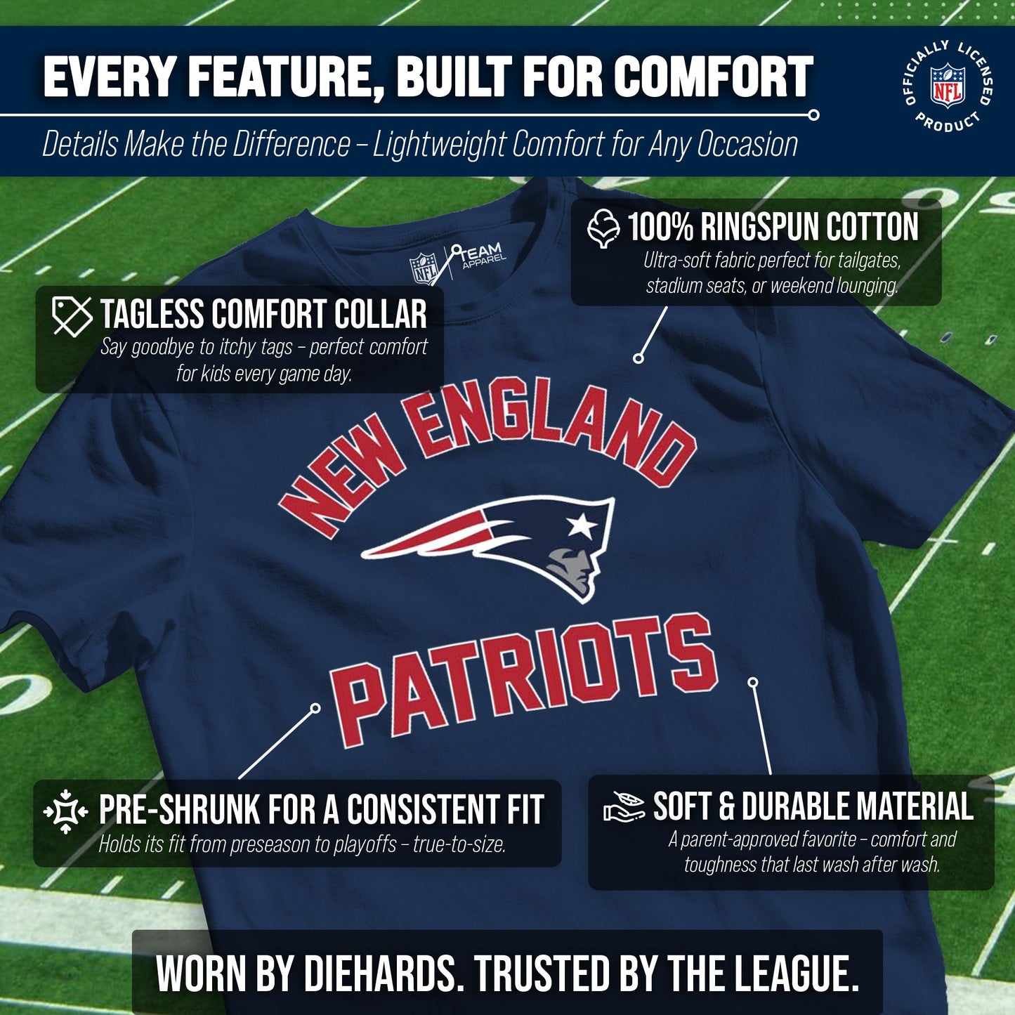 New England Patriots NFL Youth Gameday Football T-Shirt - Navy