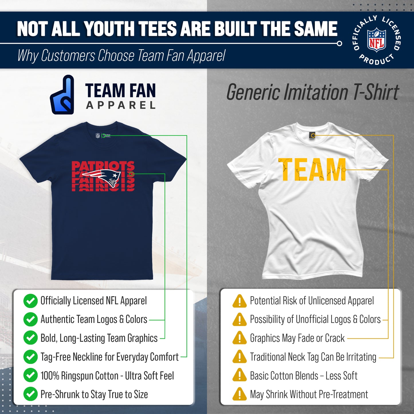 New England Patriots NFL Youth Repeating Logo Football T-Shirt Unisex Tag Free Comfortable - Navy