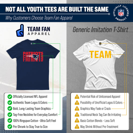 New England Patriots NFL Youth Repeating Logo Football T-Shirt Unisex Tag Free Comfortable - Navy