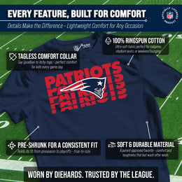 New England Patriots NFL Youth Repeating Logo Football T-Shirt Unisex Tag Free Comfortable - Navy