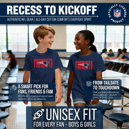 New England Patriots NFL Youth Repeating Logo Football T-Shirt Unisex Tag Free Comfortable - Navy