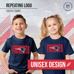 New England Patriots NFL Youth Repeating Logo Football T-Shirt Unisex Tag Free Comfortable - Navy