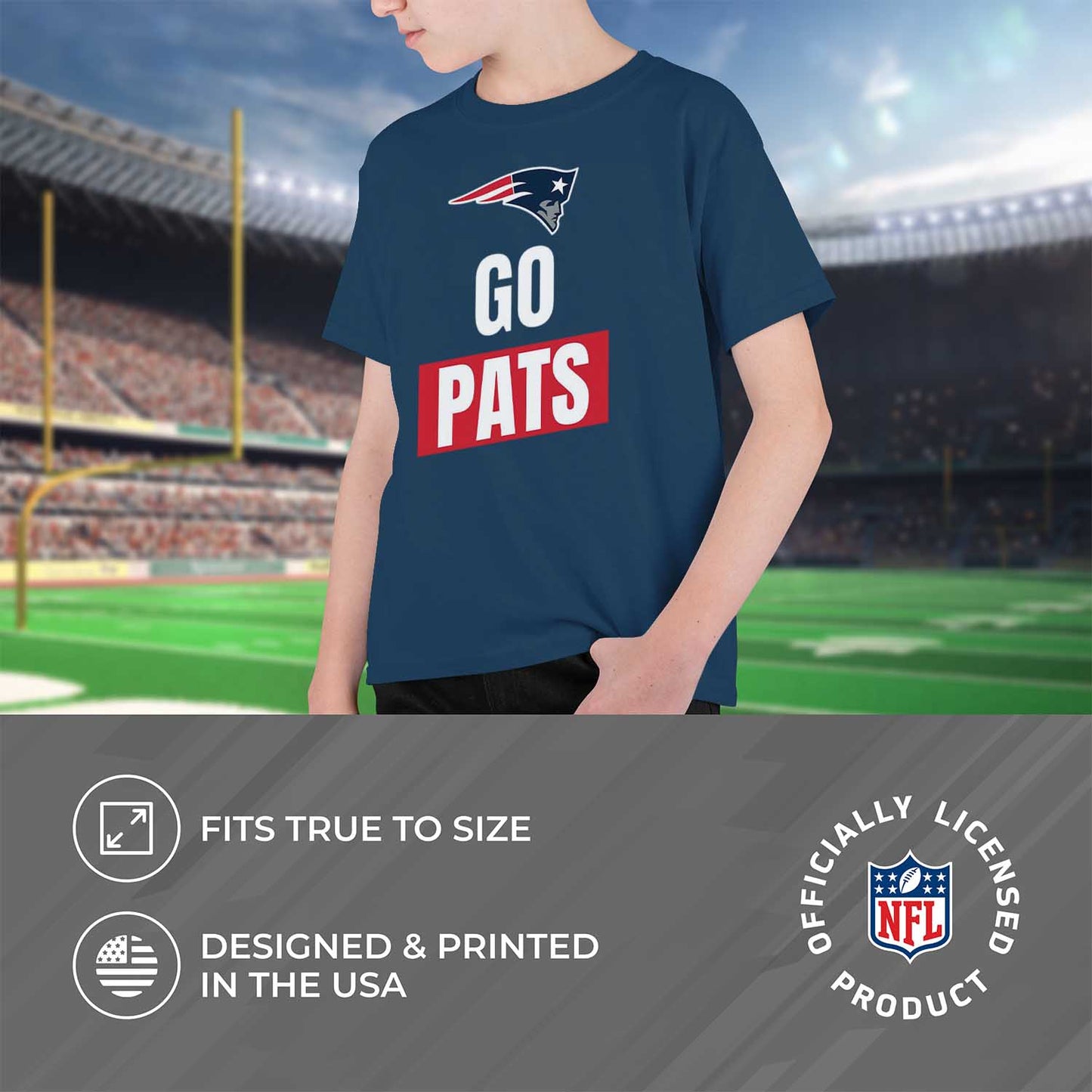 New England Patriots NFL Youth Team Slogan Short Sleeve Lightweight T Shirt - Navy