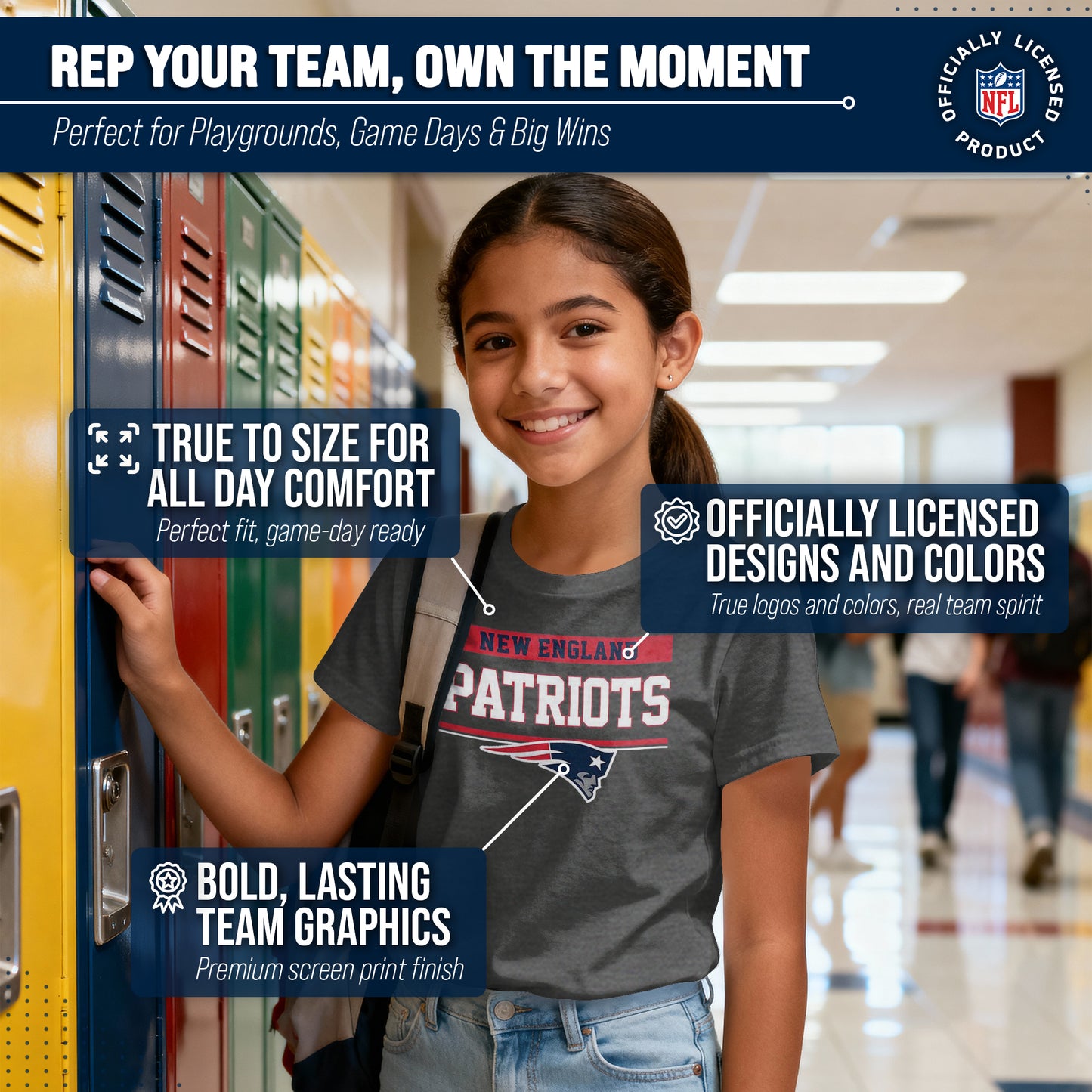 New England Patriots NFL Youth Short Sleeve Charcoal T Shirt - Charcoal