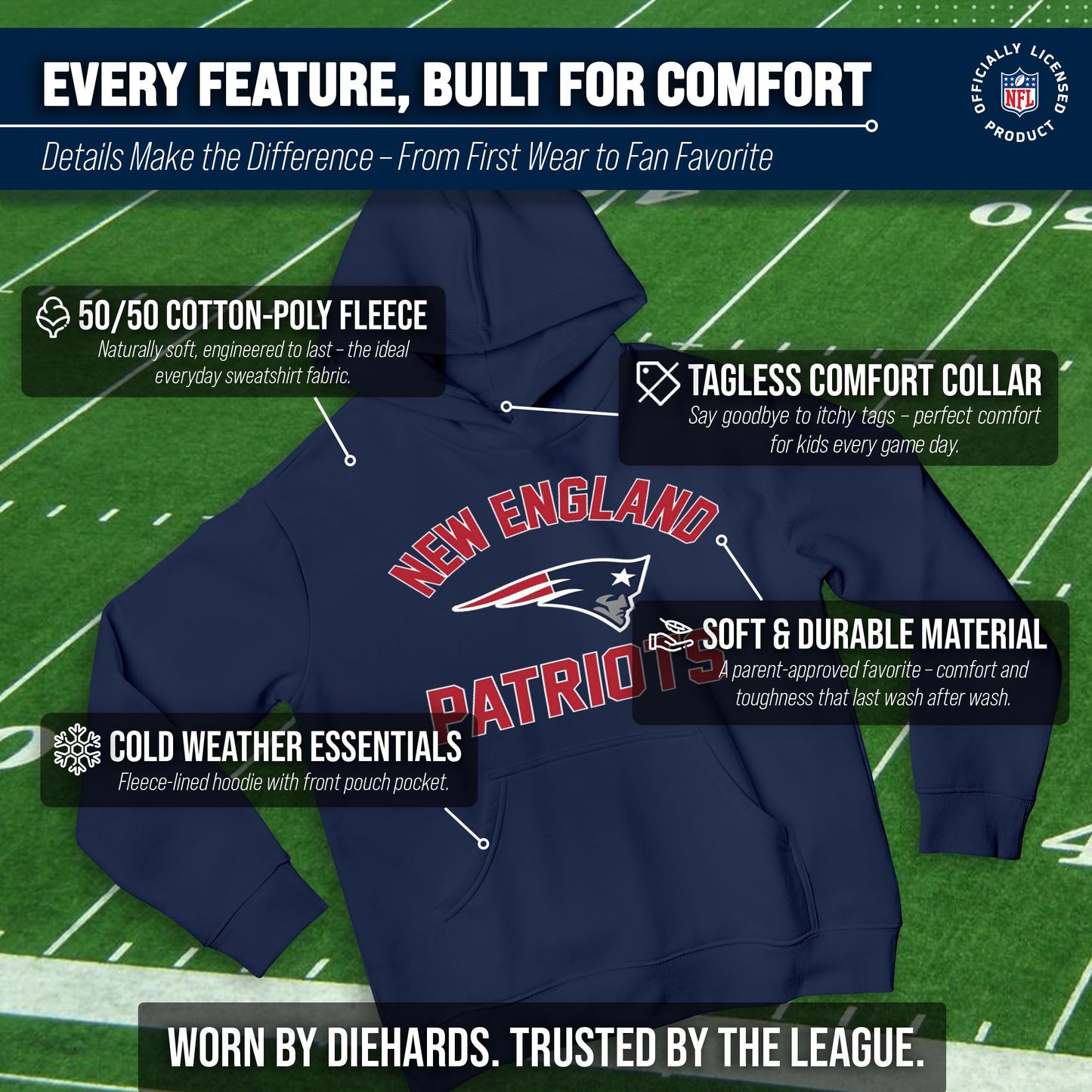 New England Patriots NFL Youth Gameday Hooded Sweatshirt - Navy