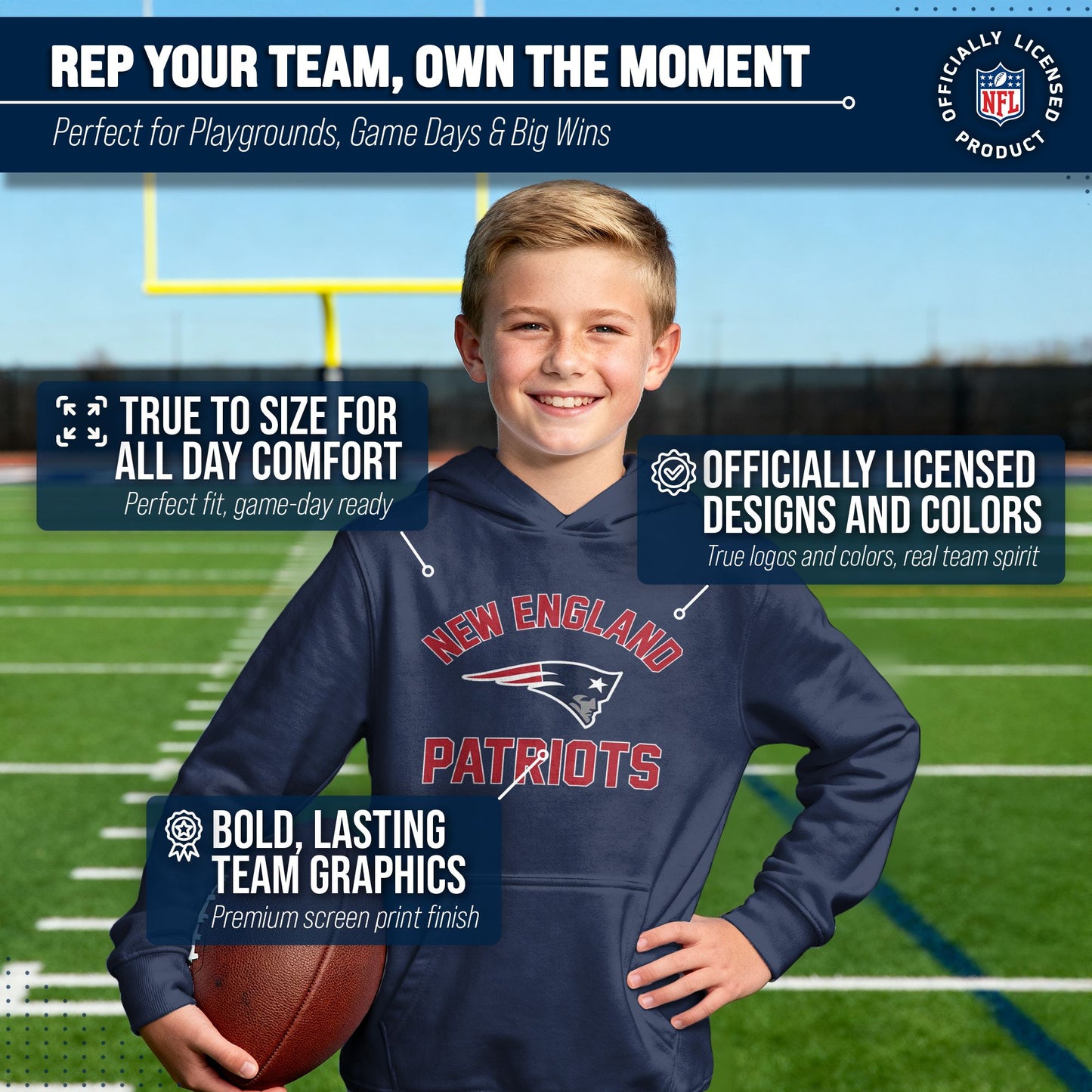 New England Patriots NFL Youth Gameday Hooded Sweatshirt - Navy