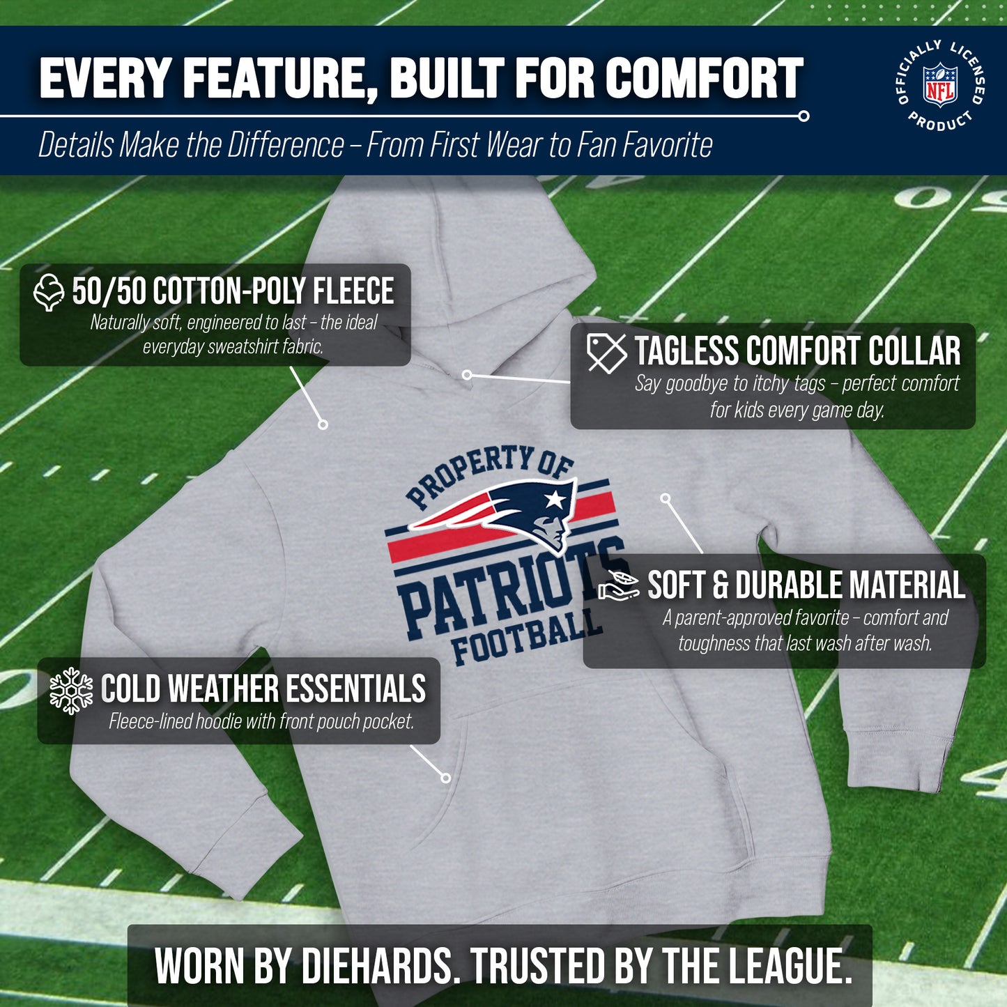 New England Patriots NFL Youth Property Of Hooded Sweatshirt - Sport Gray