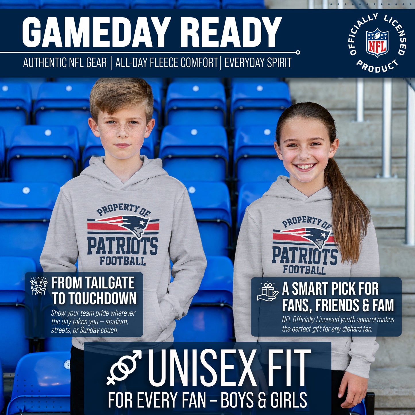 New England Patriots NFL Youth Property Of Hooded Sweatshirt - Sport Gray