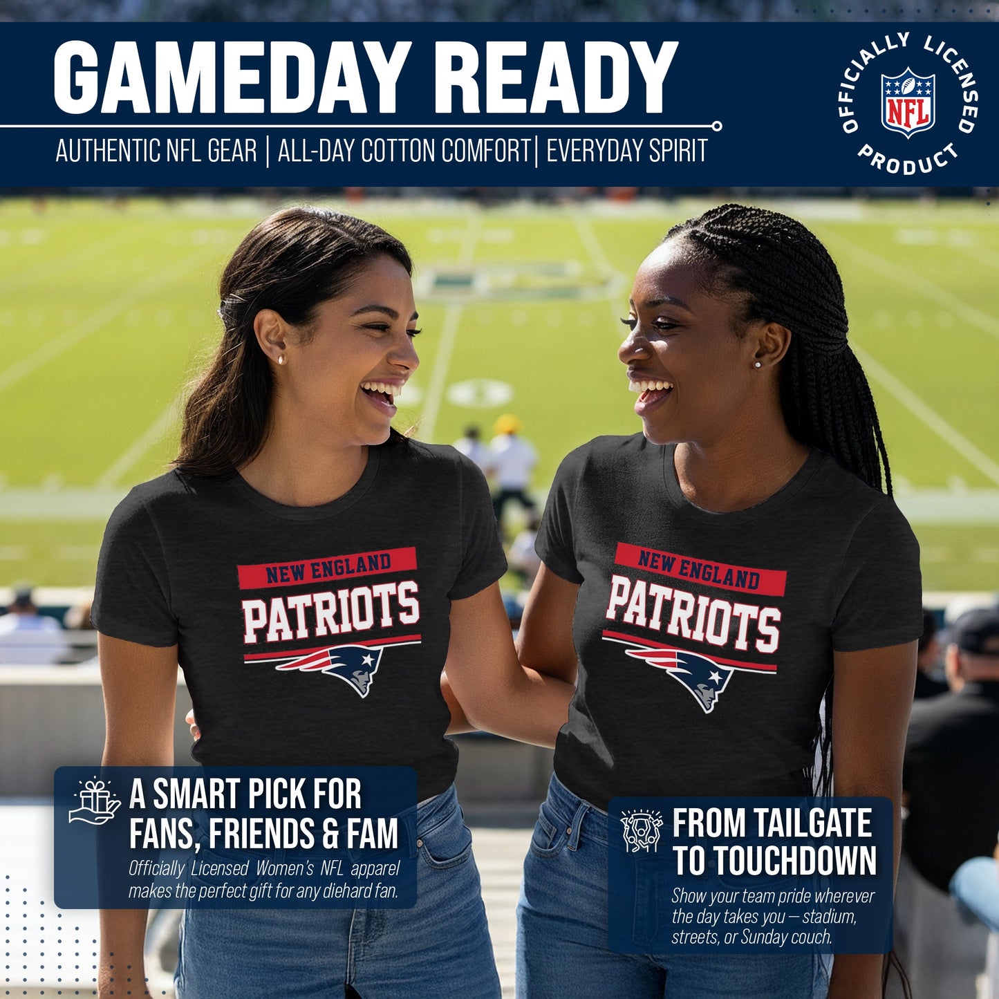 New England Patriots NFL Women's Team Block Charcoal Tagless T-Shirt - Charcoal