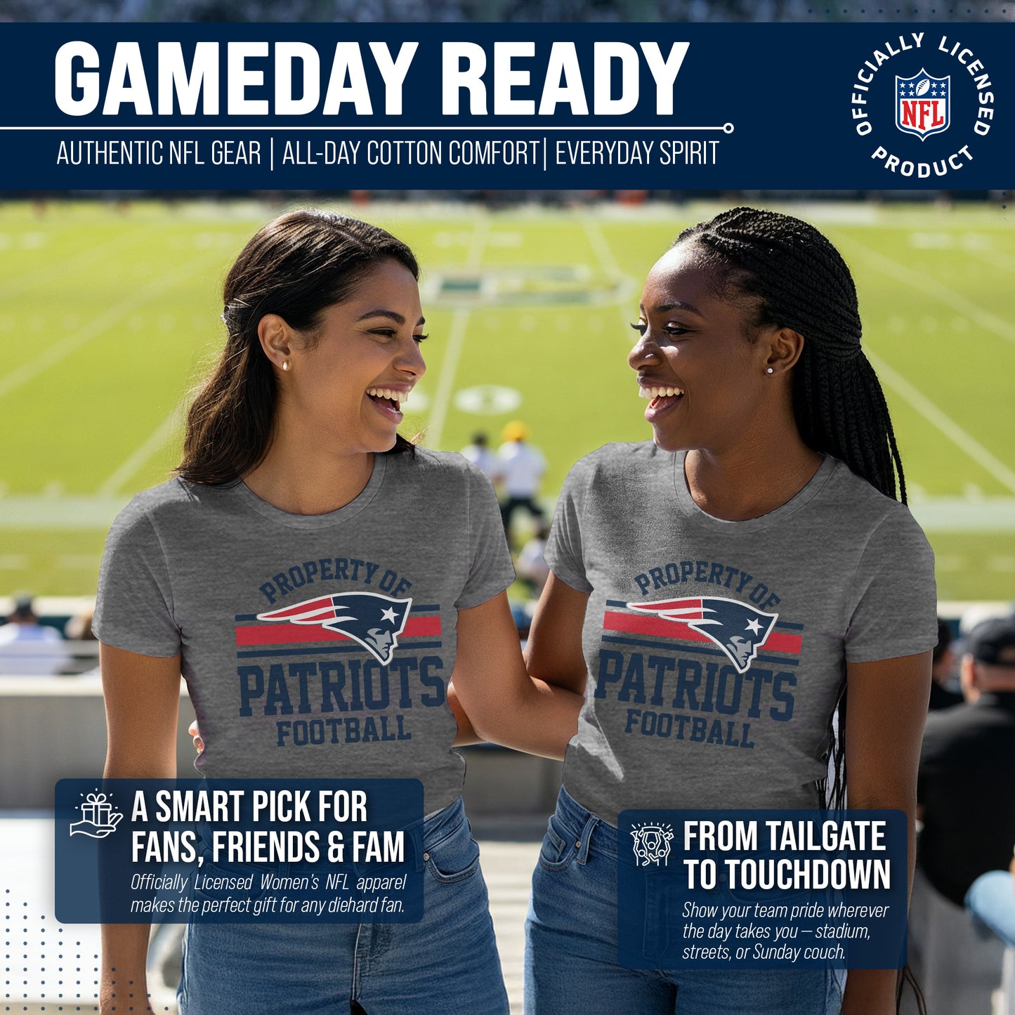 New England Patriots NFL Womens Short Sleeve Property of Tshirt - Gray