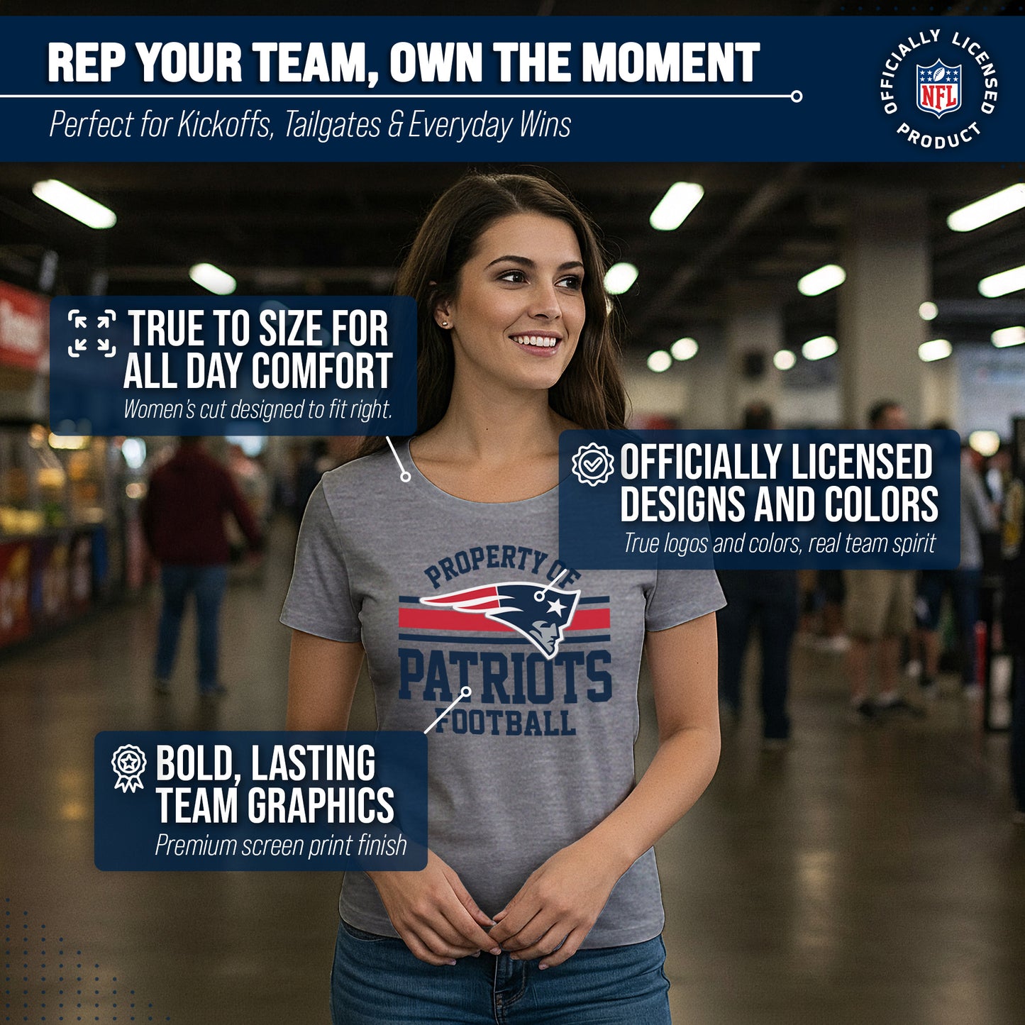 New England Patriots NFL Womens Short Sleeve Property of Tshirt - Gray